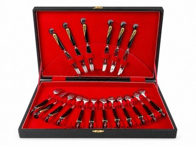 Vintage 18 Stück Jezzine Phoenix Besteck Set Gabel Löffel Messer Libanese Haddad
