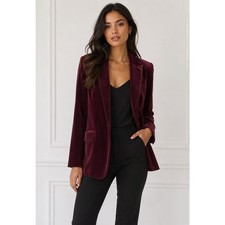 New White house black market sz2 solid red Merlot blazer velvet relaxed lapel