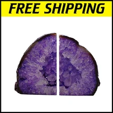 Elegant Dyed Purple Natural Agate Bookends with Rubber Bumpers - 3-4 lbs Pair