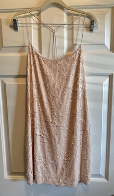 #ad Express Blush Pink Sequin Slip Mini Dress Strappy Y2K Glam Party Cocktail PS $30.00