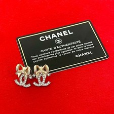 Chanel Coco Mark Ribbon Earrings Women Silver One Size