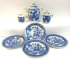 Vintage Blue Willow Transferware Children's Tea Set and Play Dishes , 9 pc,