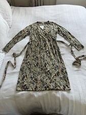 Thought BNWT Green Pink Black Floral Jersey Wrap Look Long Sleeve Dress Size 14