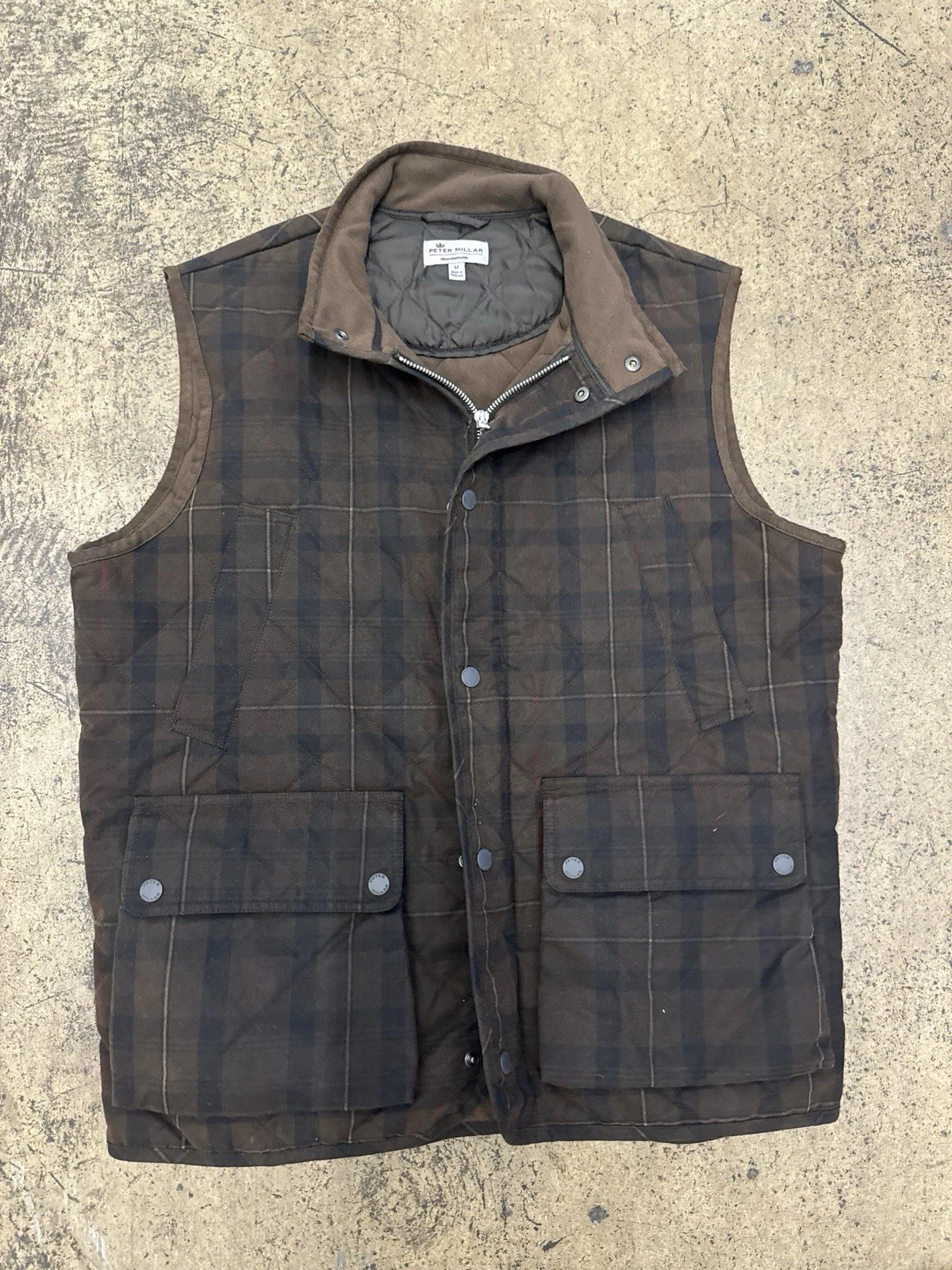 Peter Millar Mountainside Enfield Quilted Waxed Cotton Zip Vest M