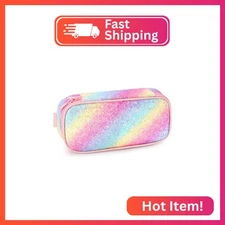 mibasies Girls Pencil Case for Kids, Multi-Slot Pencil Pouch, Twill Pink Blue