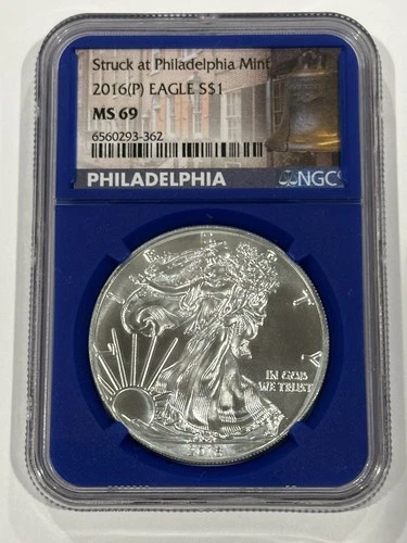 2016-P $1 American Silver Eagle NGC MS69 Struck at Philadelphia  Blue Core