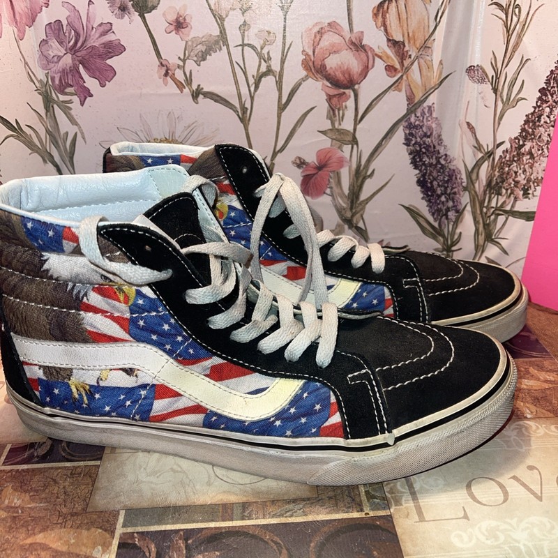Vans Off The Wall Flag Hi Top Lace-up Shoes Mens 8.5 Eagle Patriotic