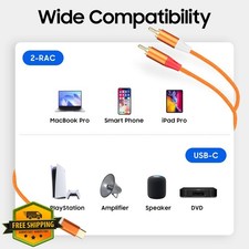 USB C to RCA Audio Cable 16.5ft Type-C 2 RCA Male Y Splitter Silver
