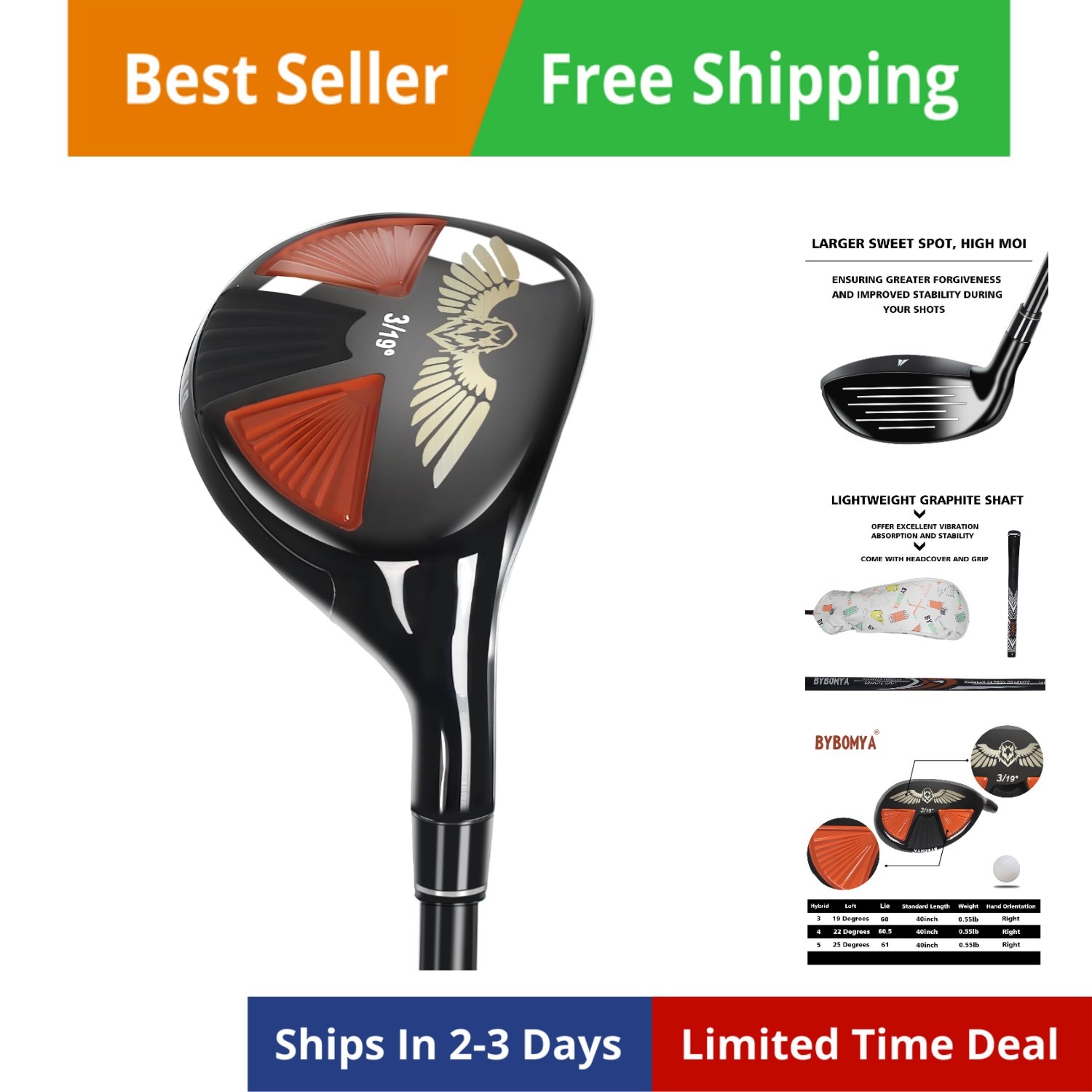 Clubs For Men, 3,4,5 Pw Hybrid Utility Golf Clubs With Graphite S...