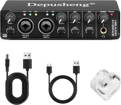 Depusheng RX2 USB Audio Interface Aufnahme Soundkarte mit 48V Phantomspeisung