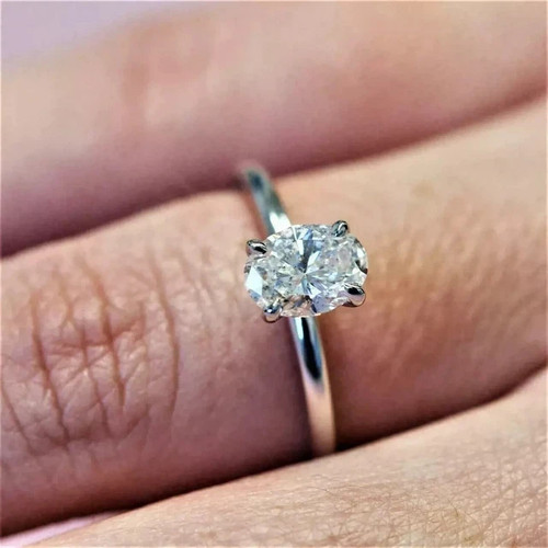 Real Moissanite 3Ct Oval Cut Wedding Engagement Ring 14K White Gold Plated - Bild 5 von 7