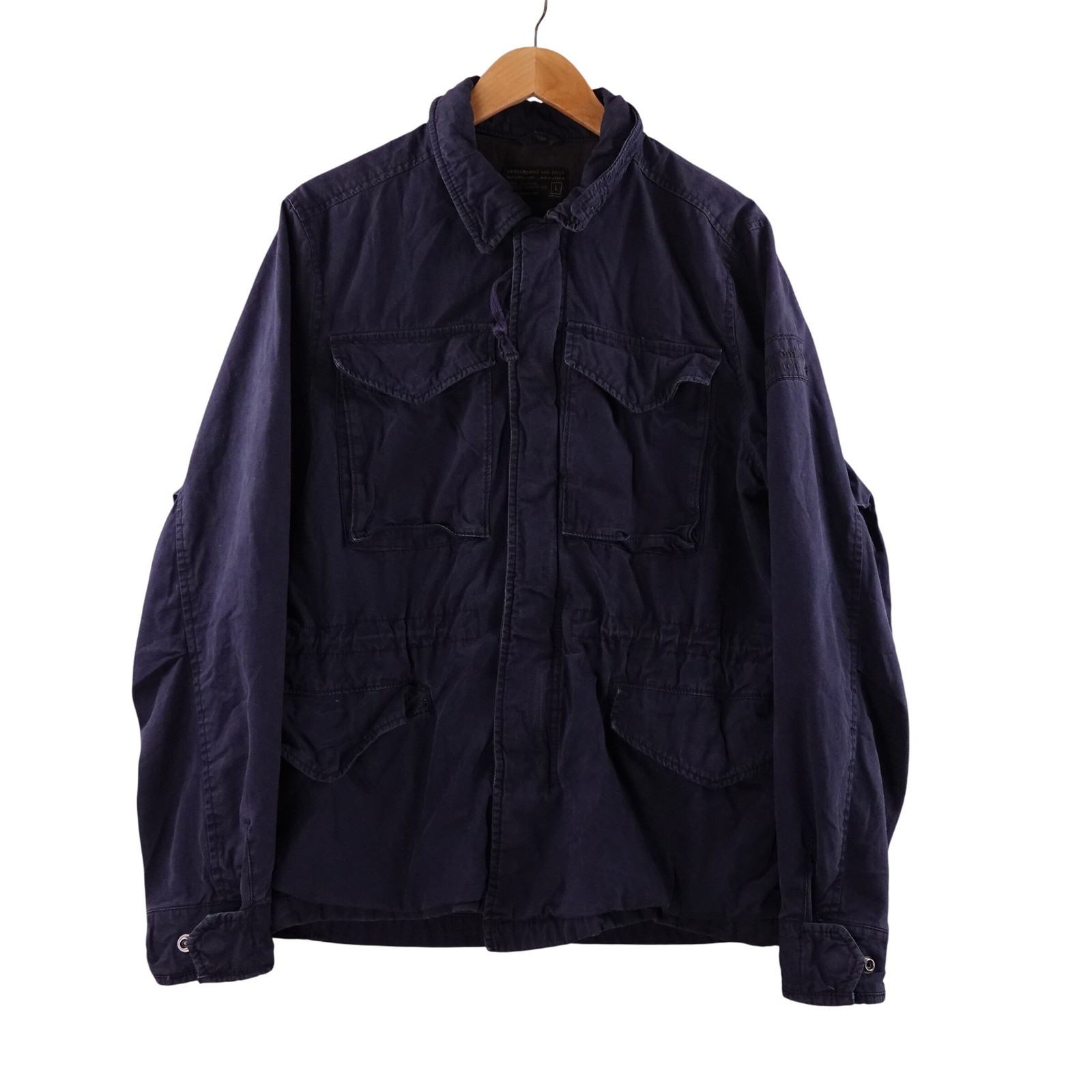 Vintage Abercrombie & Fitch Mens Navy Blue Military Field Jacket Large Y2K