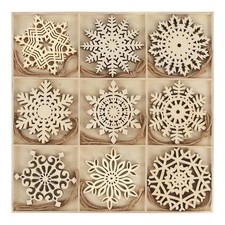 27pcs Wooden Snowflakes Shaped Embellishments Hanging Ornaments for Christmas...