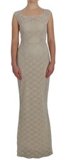 Dolce & Gabbana Beige Ricamo Cutout Cotton Sheath Women's Dress Authentic