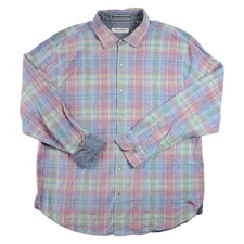 Tommy Bahama Shirt Mens XXL Blue Plaid Coastline Cord Long Sleeve Flip Cuff $138