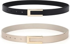 x2 Womens Leather Belt for Pants Jeans Fashion Dresses Gold Buckle Skinny Belts