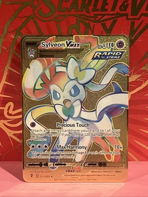 Pokmon gold metal Inspired Rainbow Card Sylveon Vmax For Display Art Gift  | eBay