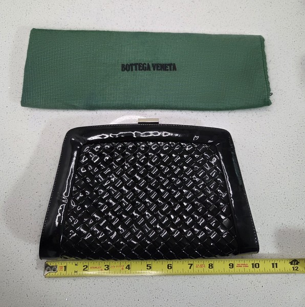 VTG Bottega Veneta Intrecciato Black Woven Patent Leather Clutch Bag 10"x6" READ