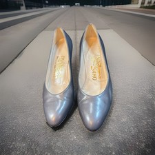Vintage SALVATORE FERRAGAMO Metallic Leather Pumps 2" Louis Heels Size 5.5 B US
