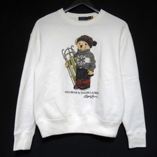POLO RALPH LAUREN Polo Bear Print Fleece-Lined Sweatshirt, XS, White Women USED