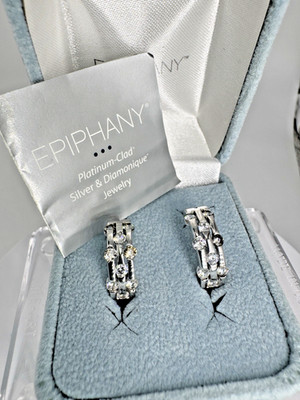 QVC EPIPHANY Platinum Clad Silver & Diamonique Huggie Earrings 7.26g TW