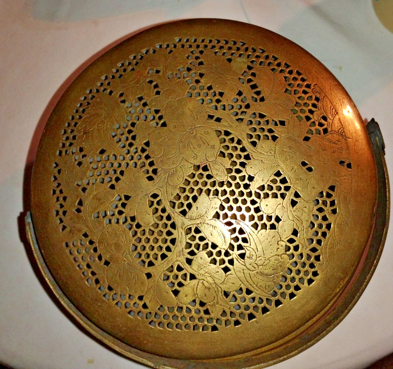 Incense Burner Chinese Warmer Vintage Brass 10 inches wide 6 plus inches tall LG