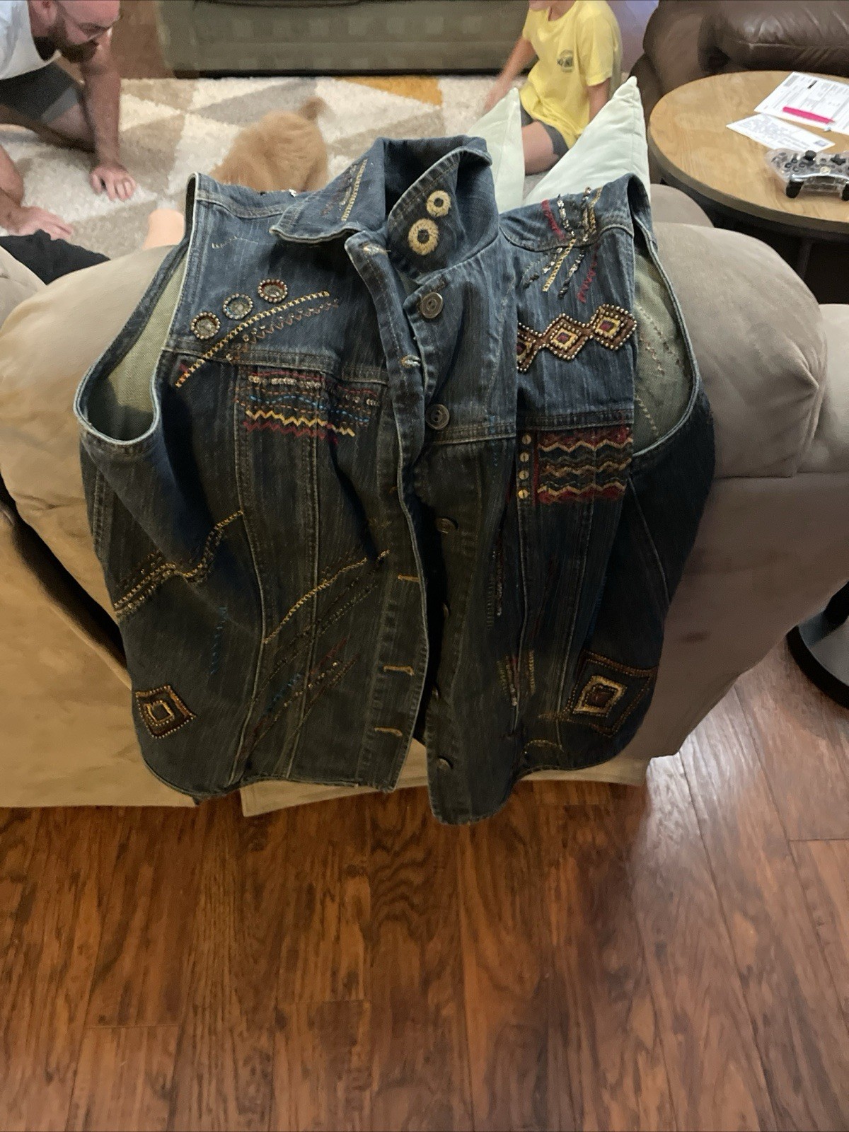 Western Denim Embroidered Patchwork Vest - image 1