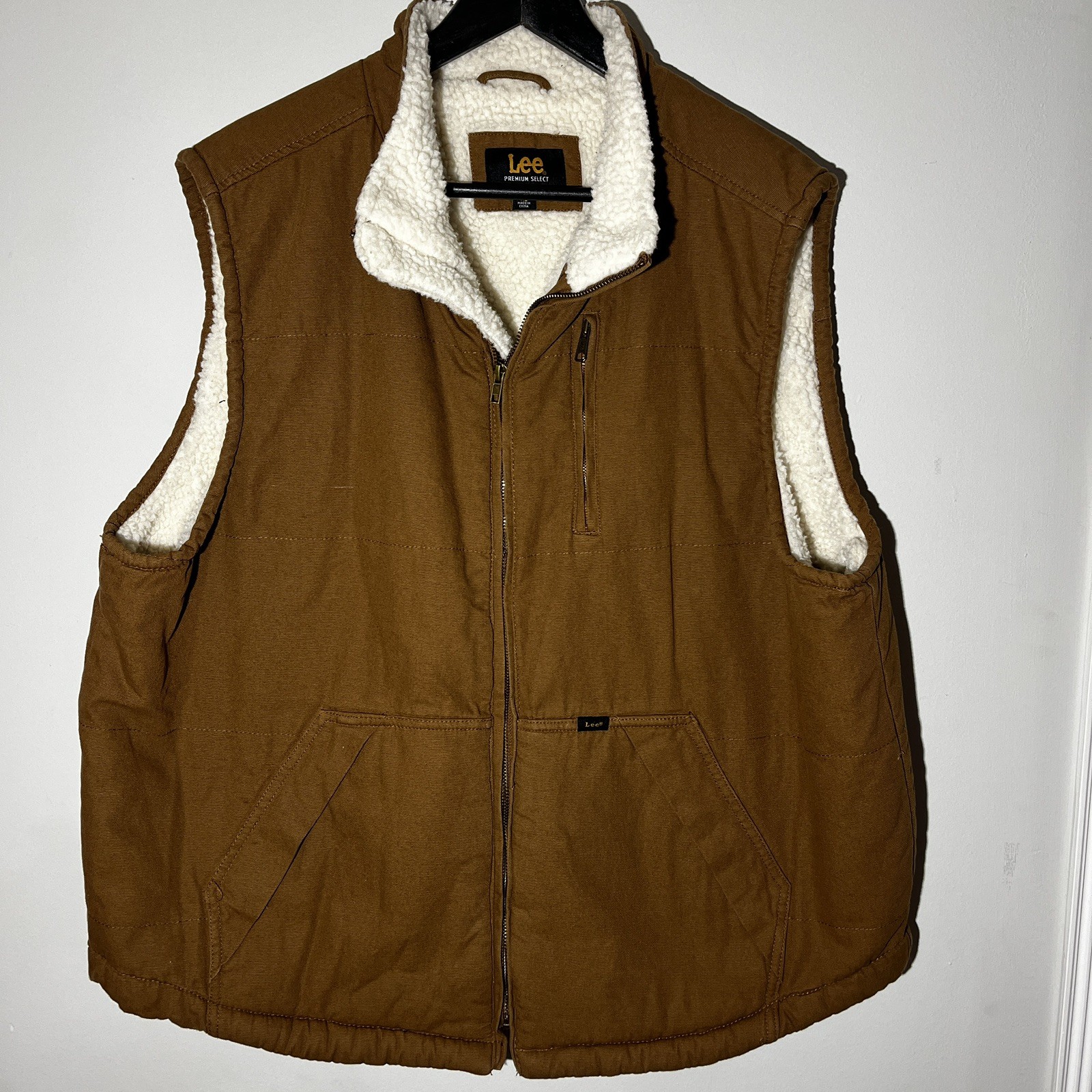 Lee Premium Select Vest Mens Large Brown Sherpa Lined Canvas Full Zip Workwear