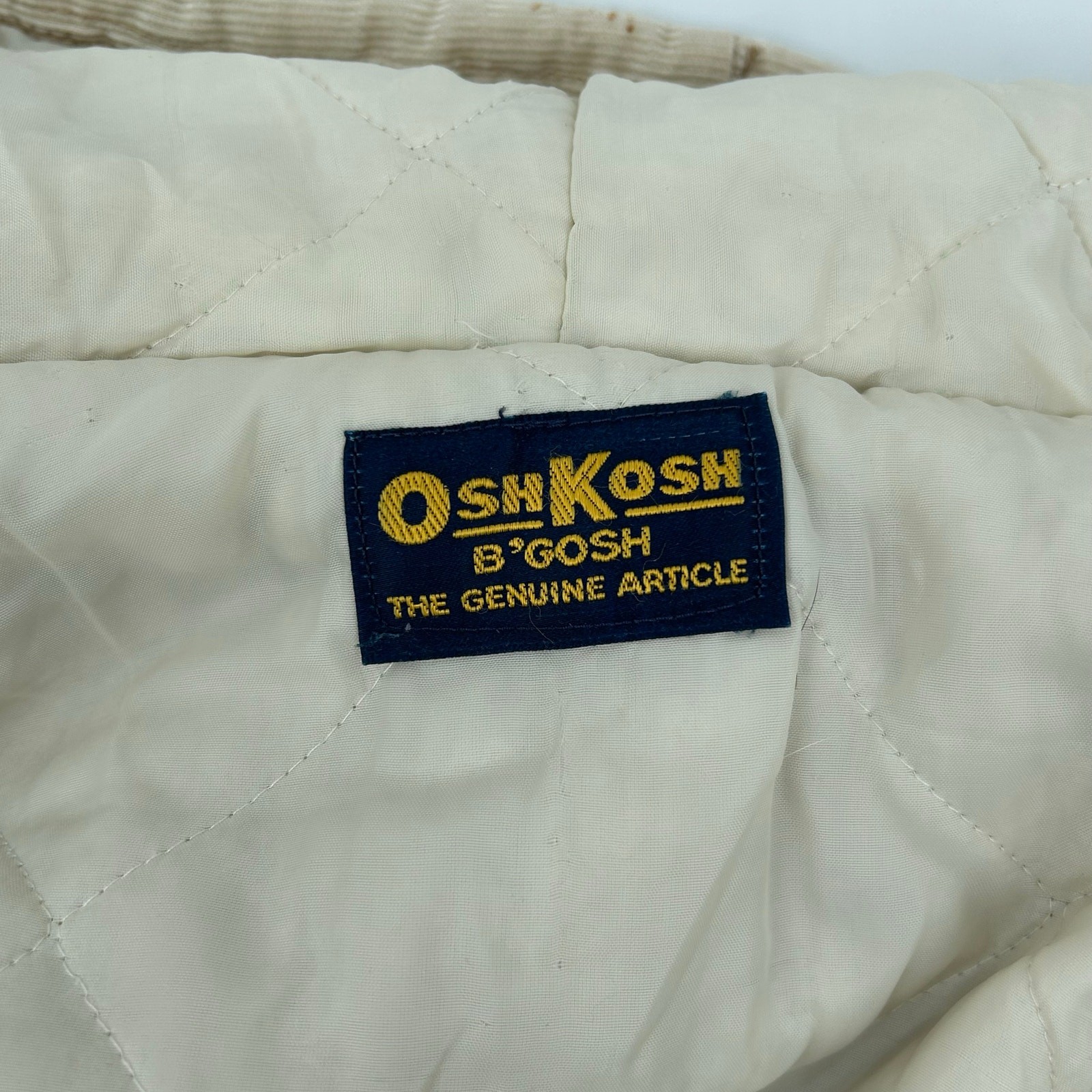 VTG 70s Men's Cream Corduroy OshKosh B'Gosh Quilt Lined Varsity Chore Jacket XL image 5