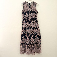 Anthropologie Hitherto BHLDN Tonya Dress Size 8 Black Blush Lace Floral Midi