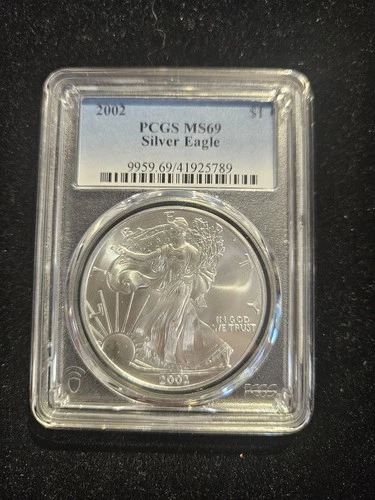 2002 $1 American Silver Eagle 1 Oz MS69 PCGS Blue Label