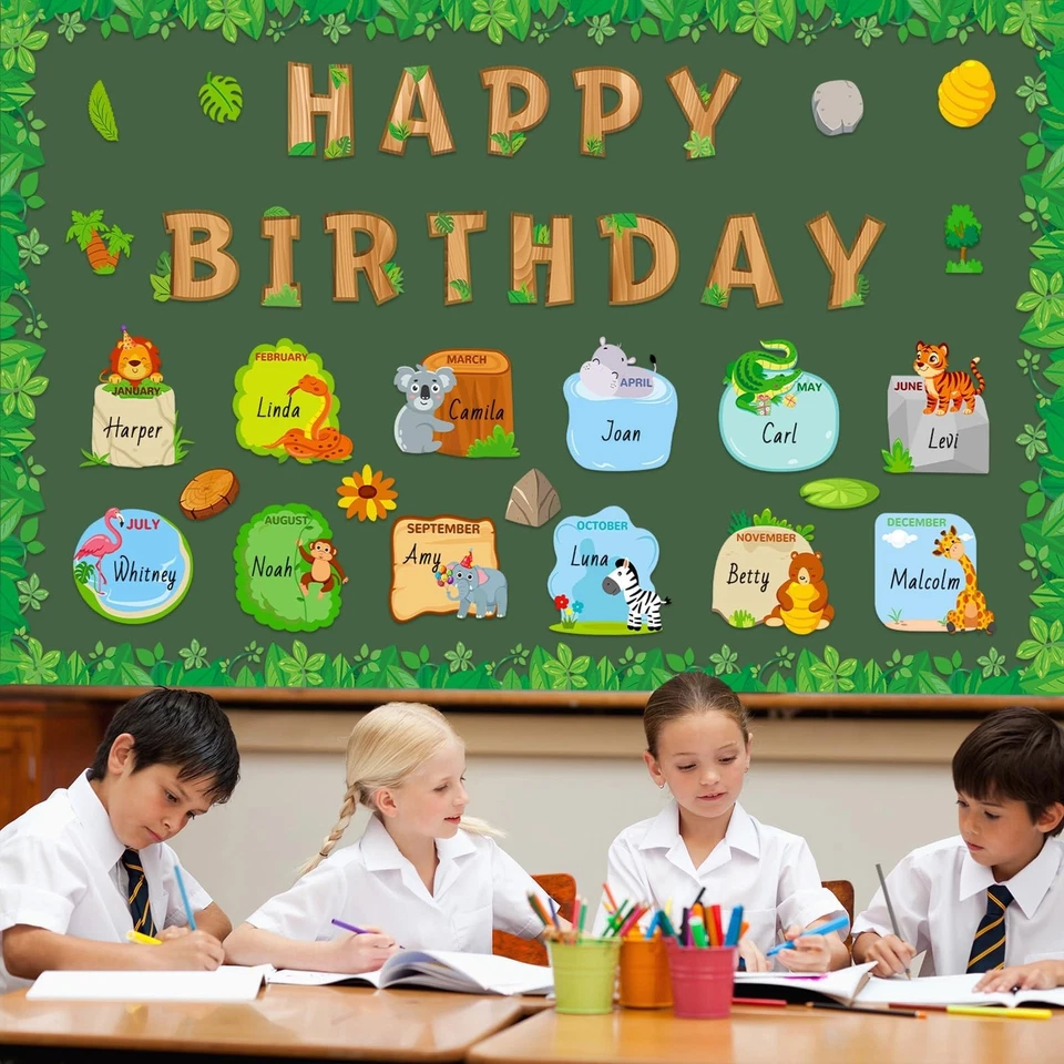 Jungle Animal Birthday Bulletin Board Set Classroom Happy Birthday Chart Cuto... - Image 4 of 4