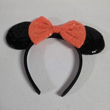   Sequin Mouse Ears Headband Orange Bow Black Sparkly Costume Party New