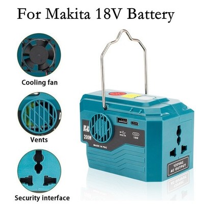 220V Portable Power Supply Inverter Light For Makita 18V Battery To AC 120V 200W
