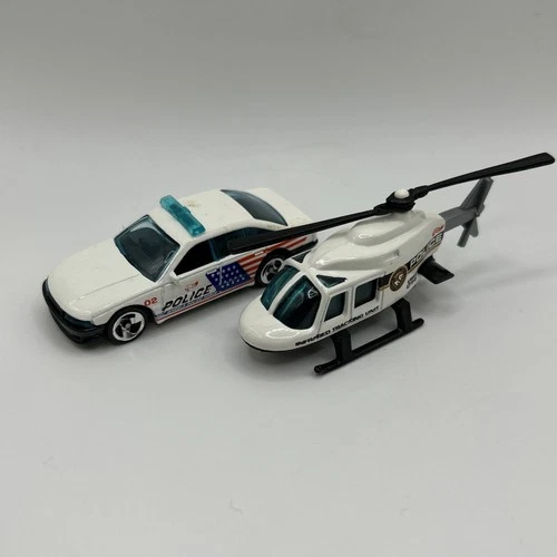 Vintage 1989 Hot Wheels Police Helicopter & Car Lot of 2
