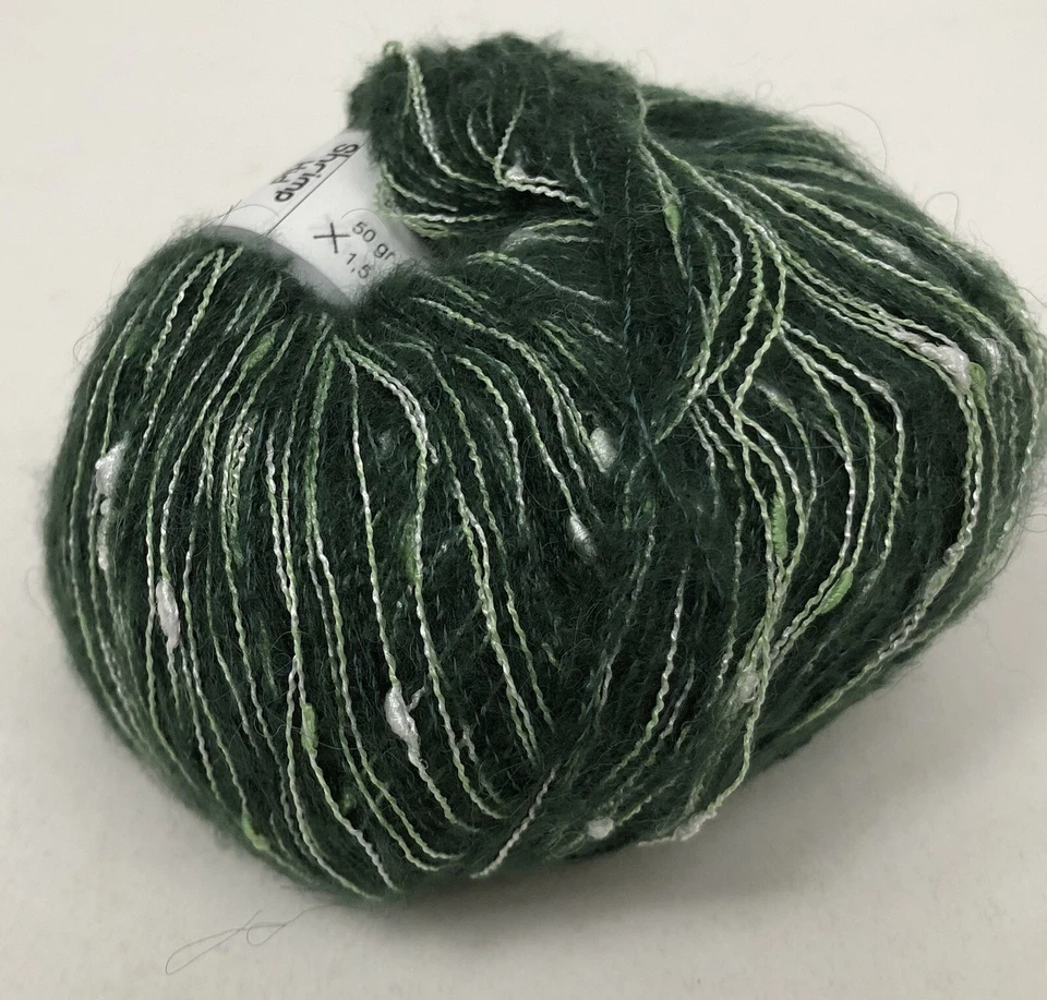 Lot of 8 New Balls Of Ice Yarns Shrimp Kid Mohair Green/White #11463 Fine Sport - Image 3 of 4