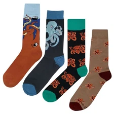 NWT Octopus Dress Socks 4 Pack Novelty Men 8-12 Crazy Fun Sockfly