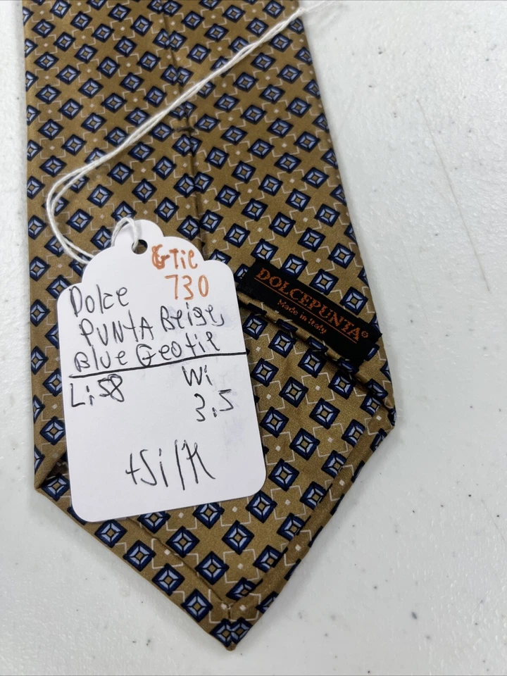 Corbata de cuello de seda geométrica beige y azul Dolce Punta para hombre $128 Foto 3 de 4