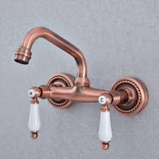 Antique Red Copper Swivel Spout Basin Sink Bathroom Mixer Tap Lavatory Faucet