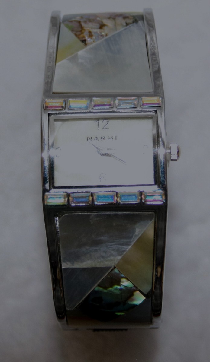 Narmi Watch with mother of pearl band, rhinestones, quartz 