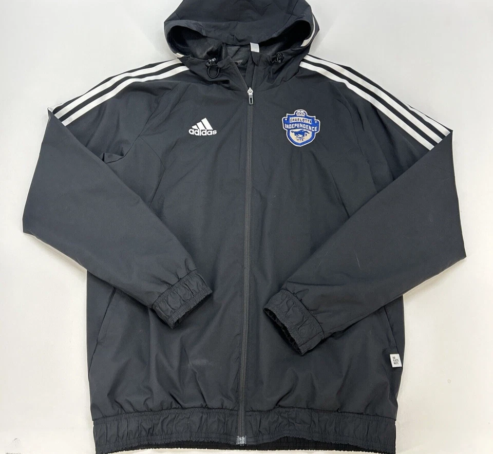 Charlotte Independence Soccer Adidas Windbreaker Jacket Mens M Black Pockets - Image 2 of 4