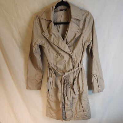Women's Beige Hot Kiss Buttoned Tie Jacket Dress Trench Coat Size M | eBay