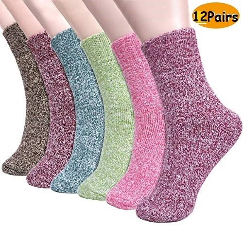 12x Meias térmicas femininas de lã merino botas de trabalho para caminhada ao ar livre  - Imagem 3 de 4