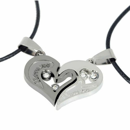 Collana Uomo Donna 2 in 1 Love Fidanzati Amiche del Cuore in Acciaio - Foto 8 di 18