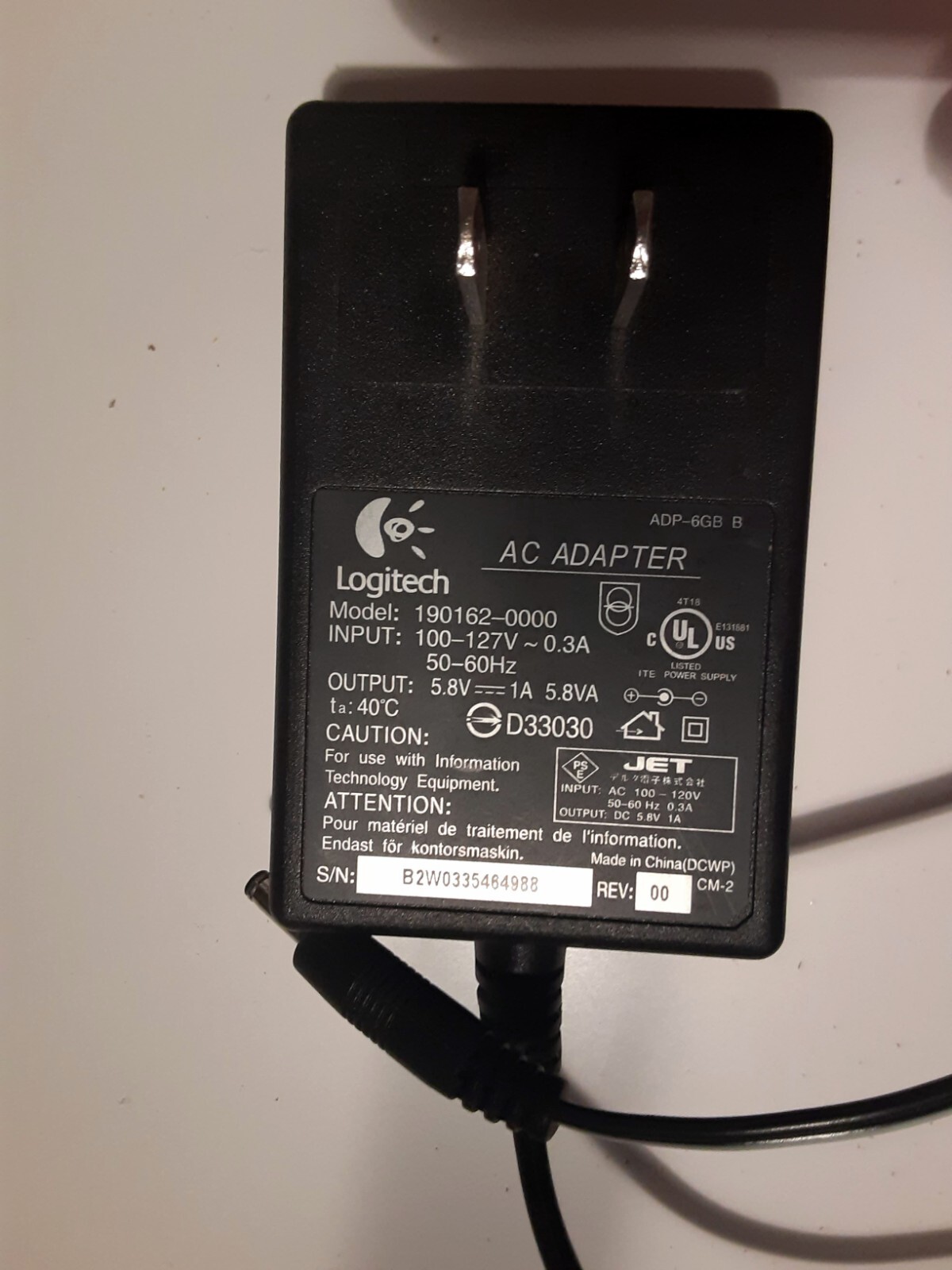 Genuine Logitech Model 1901620000 Bluetooth Mouse & Keyboard AC