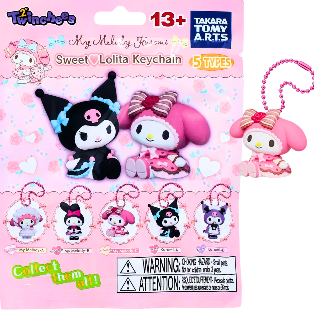 Sanrio Twinchees My Melody Sweet Lolita Keychain, My Melody Kuromi