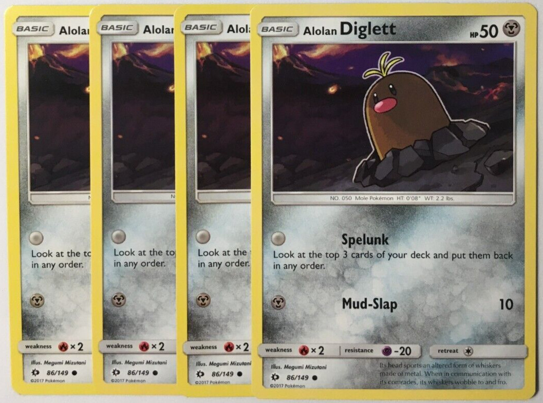POKEMON 4X ALOLAN DIGLETT 86/149 SUN & MOON BASE SET COMMON NEAR MINT-PLAYSET