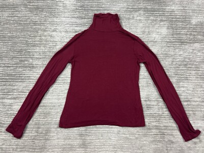 Active Basic Top Womens Large Red Turtleneck Long Sleeve Rayon Blend