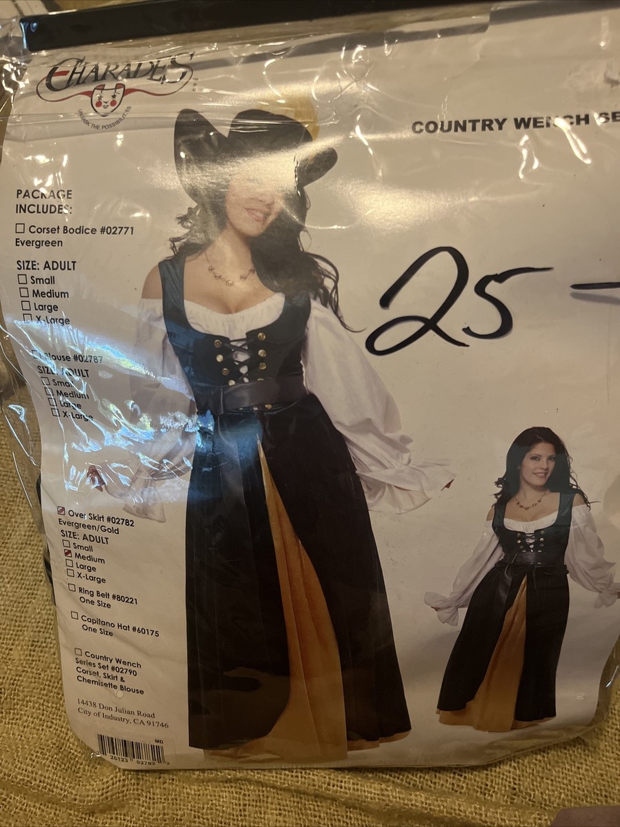NOS charades wench costume Green Gold Velour-like Satin Over skirt