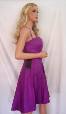 bebe purple leather dress Bebe Purple Faux Leather Strapless Fit & Flare Dress XXS Grunge Gothic  Party
